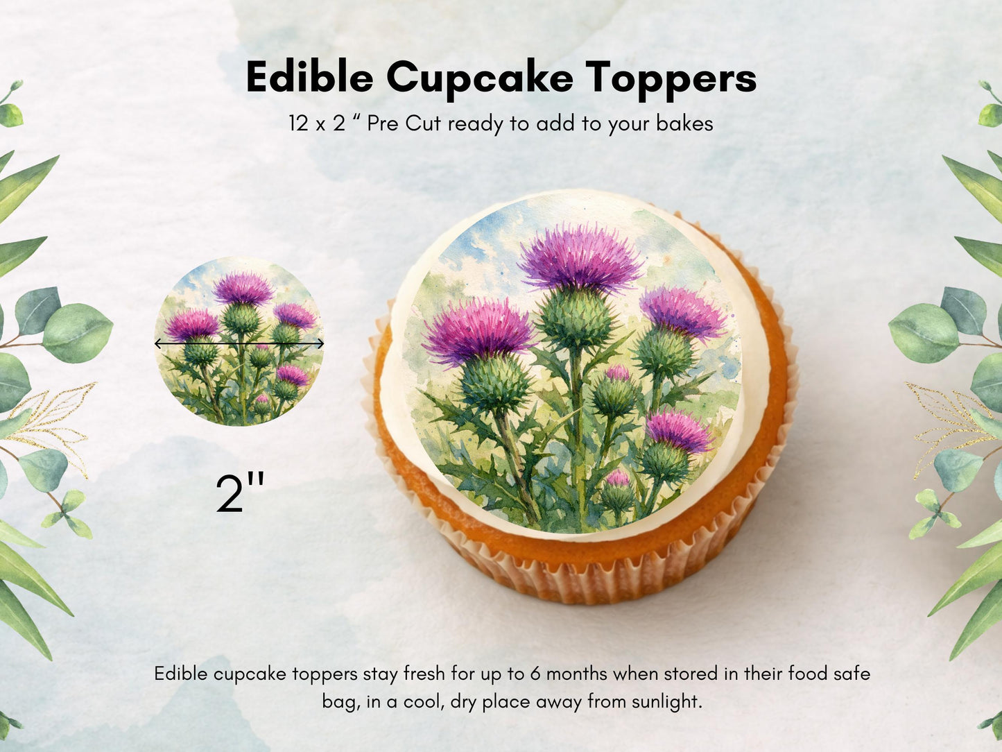 Scottish Thistle Edible Cupcake Toppers - Floral Cake Decoration