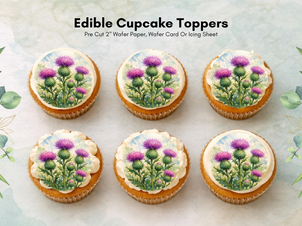 Scottish Thistle Edible Cupcake Toppers - Floral Cake Decoration