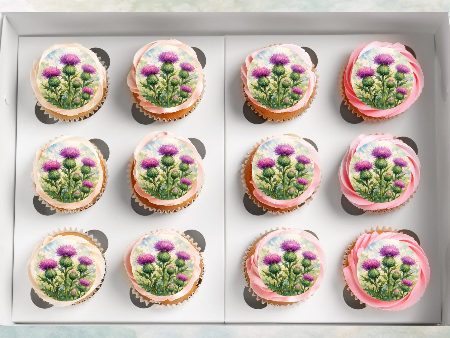 Scottish Thistle Edible Cupcake Toppers - Floral Cake Decoration