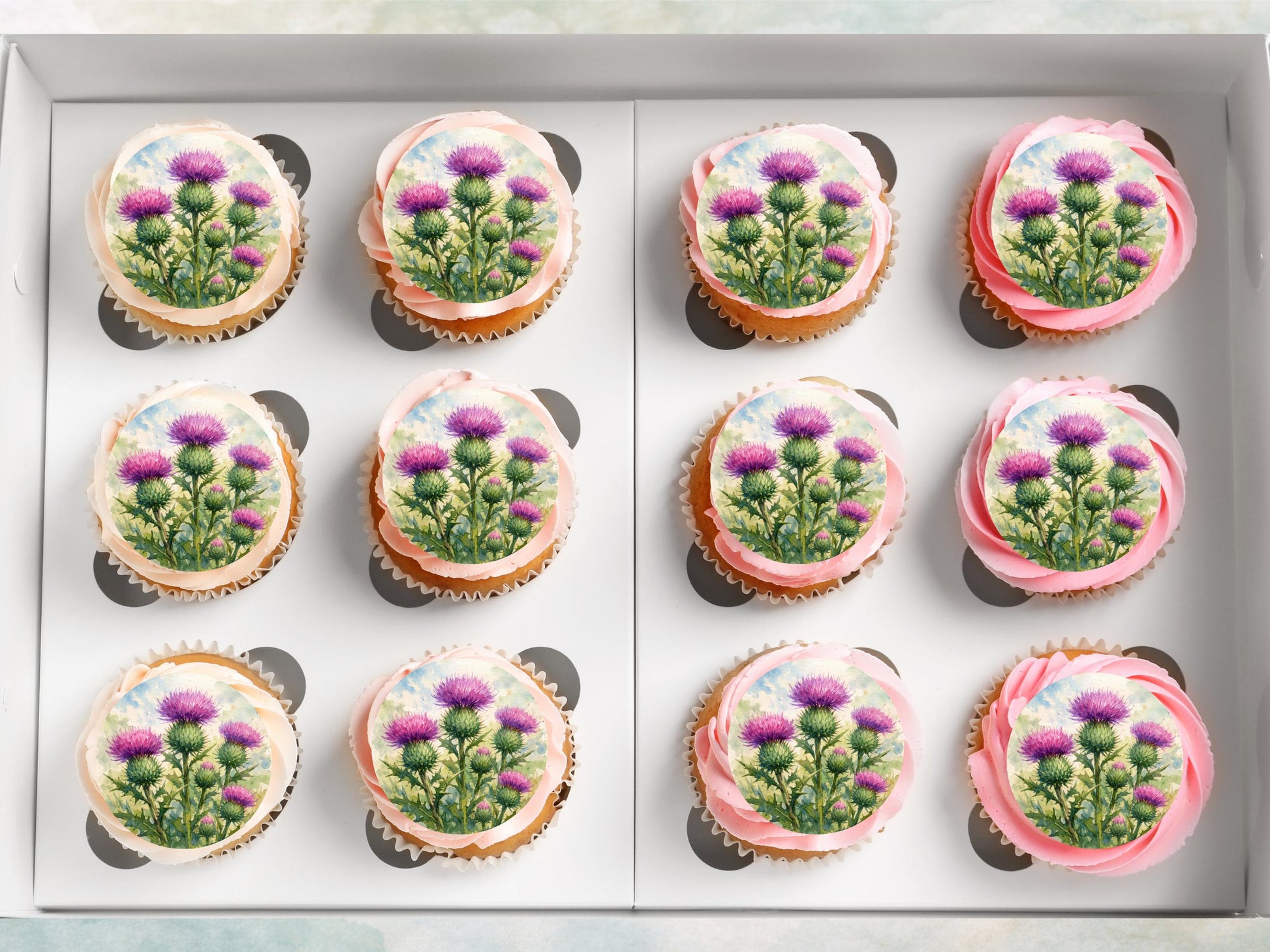 Scottish Thistle Edible Cupcake Toppers - Floral Cake Decoration