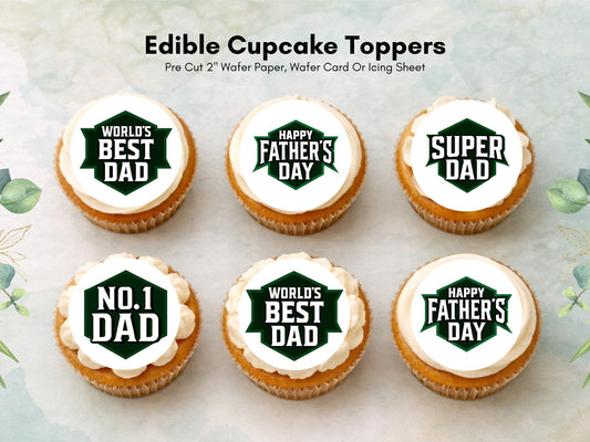Father's Day Edible Cupcake Toppers – Precut Wafer Paper, Icing Sheet