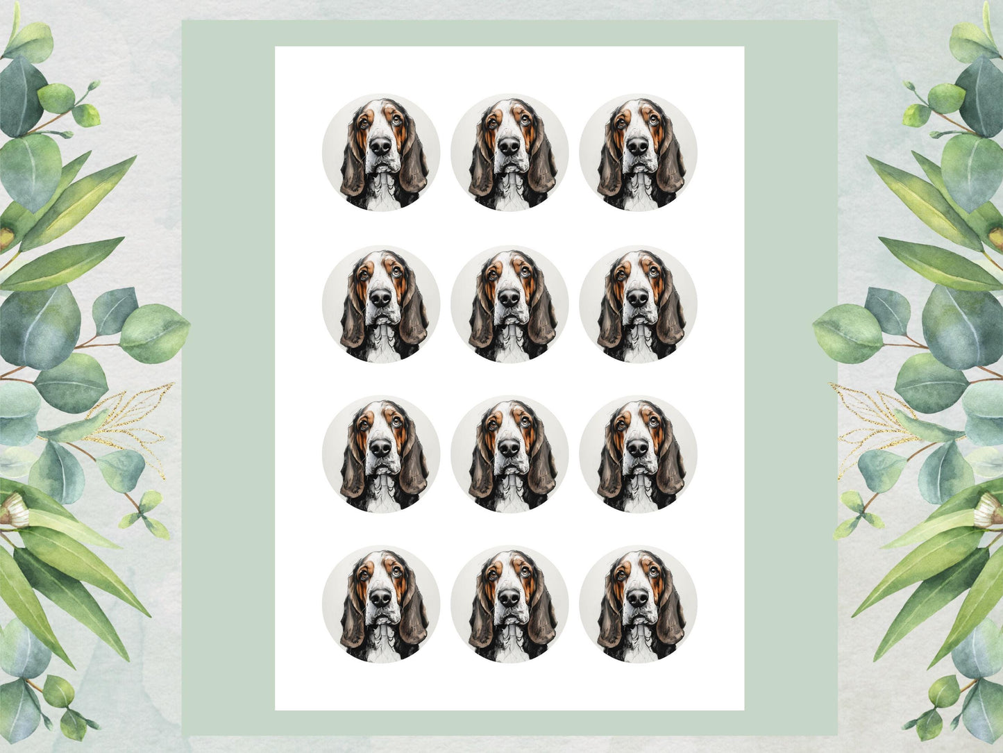 Basset Hound Edible Cupcake Toppers 12 x 2" Dog Cake Toppers