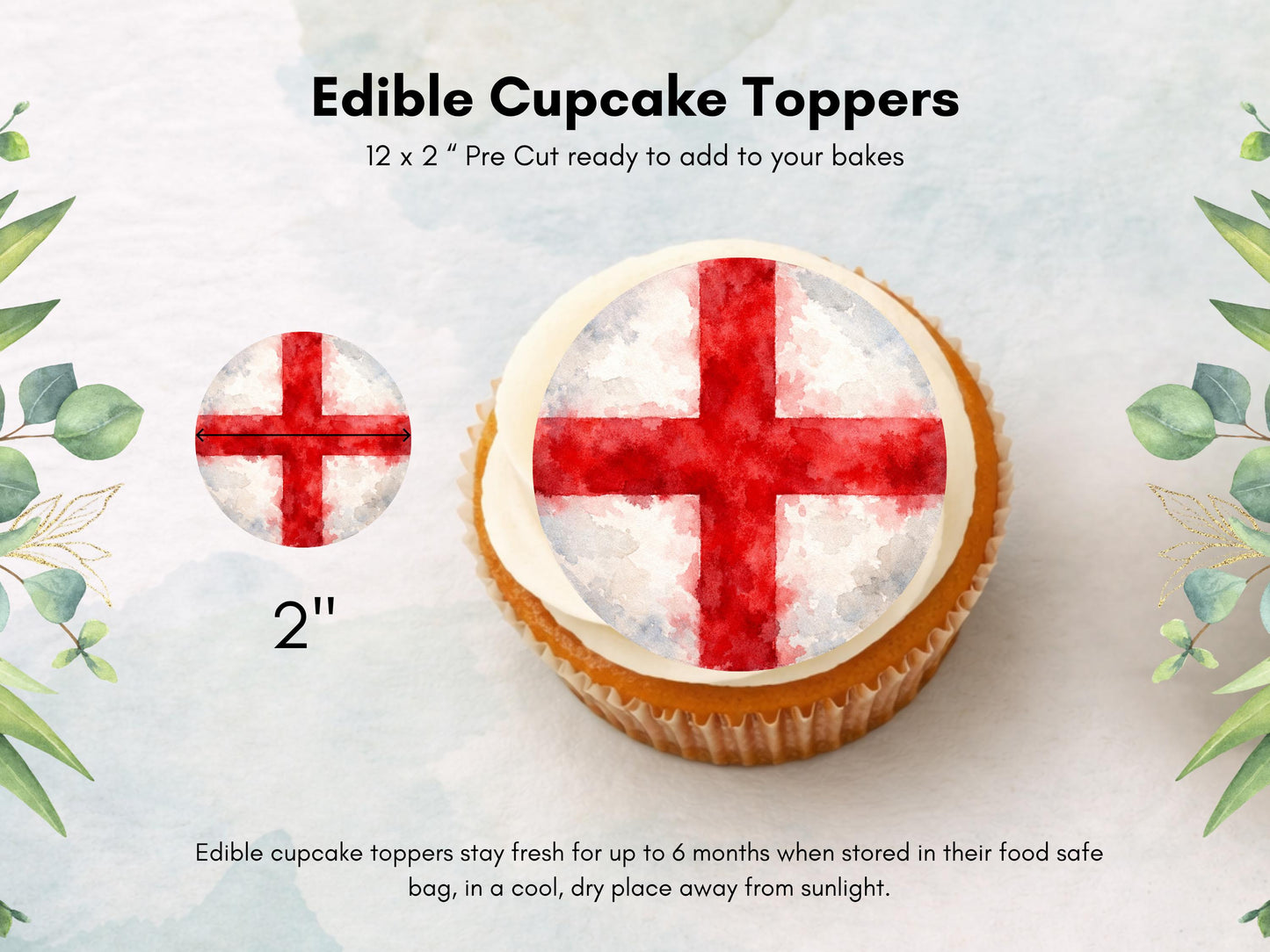 St George's Flag Edible Cupcake Toppers – English Flag Cake Decorations