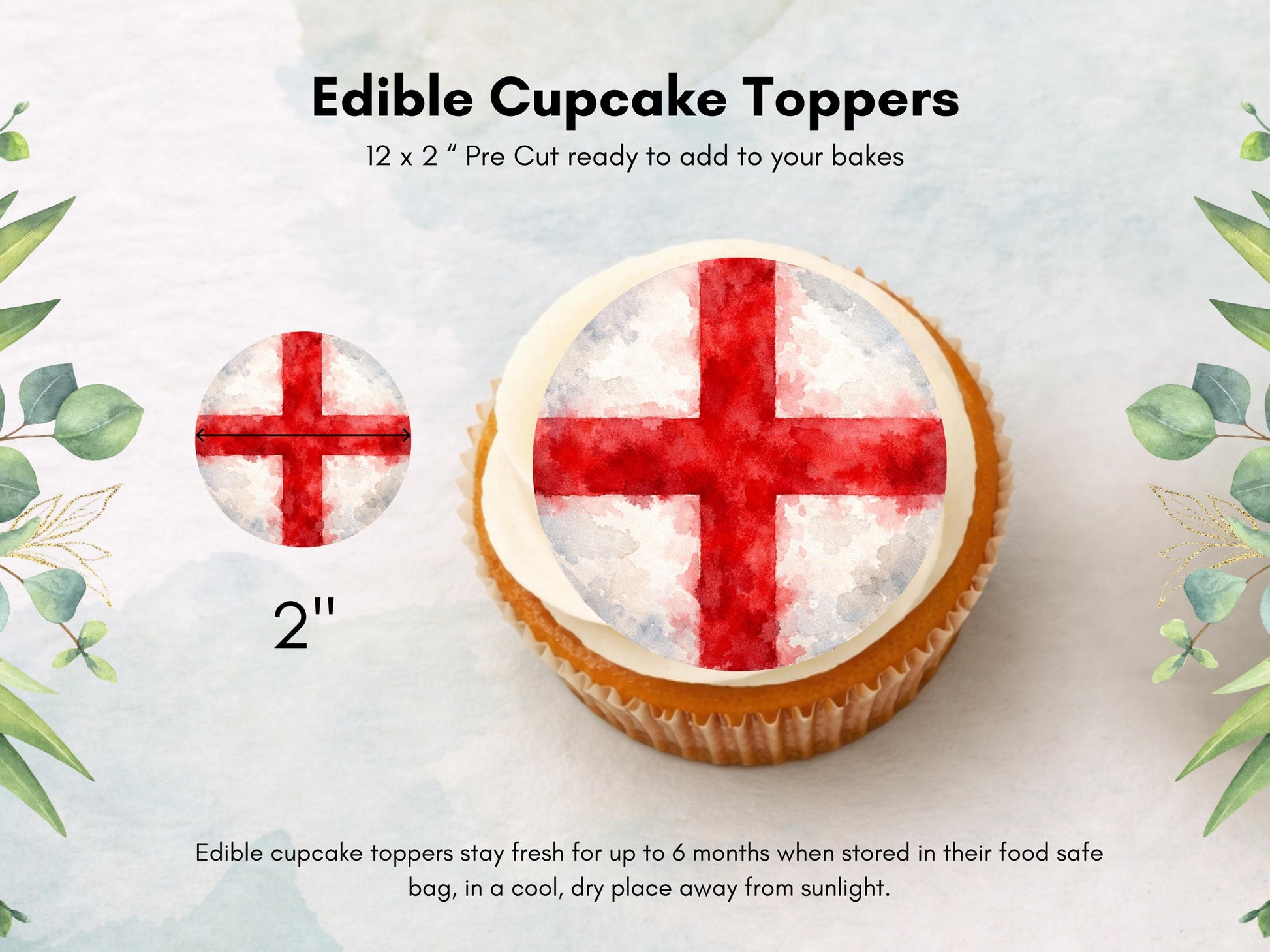 St George's Flag Edible Cupcake Toppers – English Flag Cake Decorations