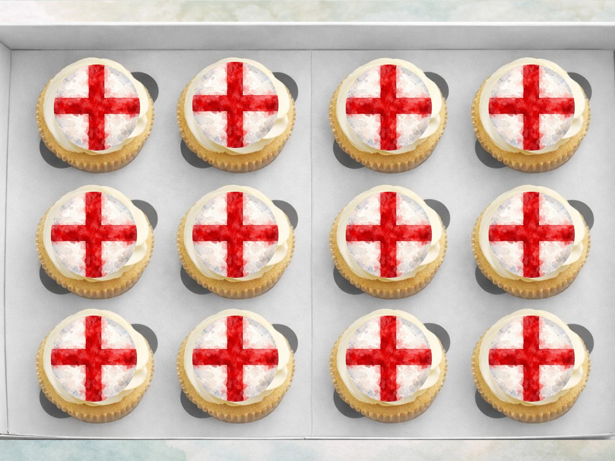 St George's Flag Edible Cupcake Toppers – English Flag Cake Decorations