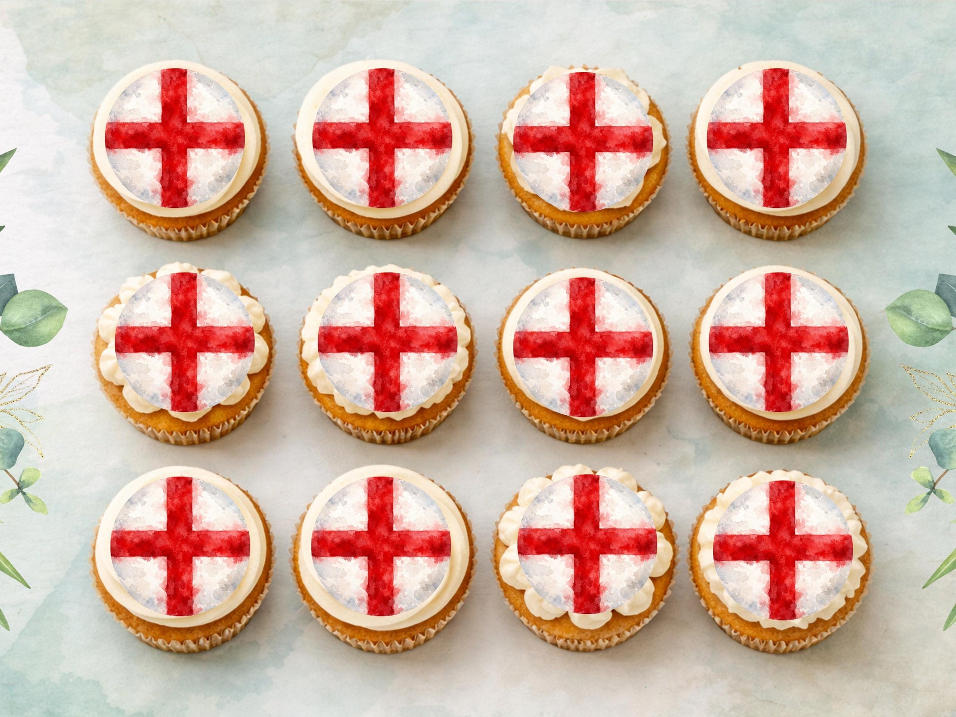 St George's Flag Edible Cupcake Toppers – English Flag Cake Decorations