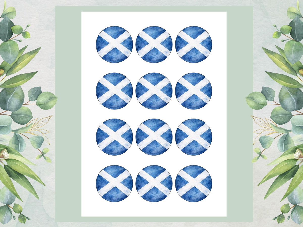 St Andrew's Cross Flag Edible Cupcake Toppers – Scottish Flag Cake Decorations