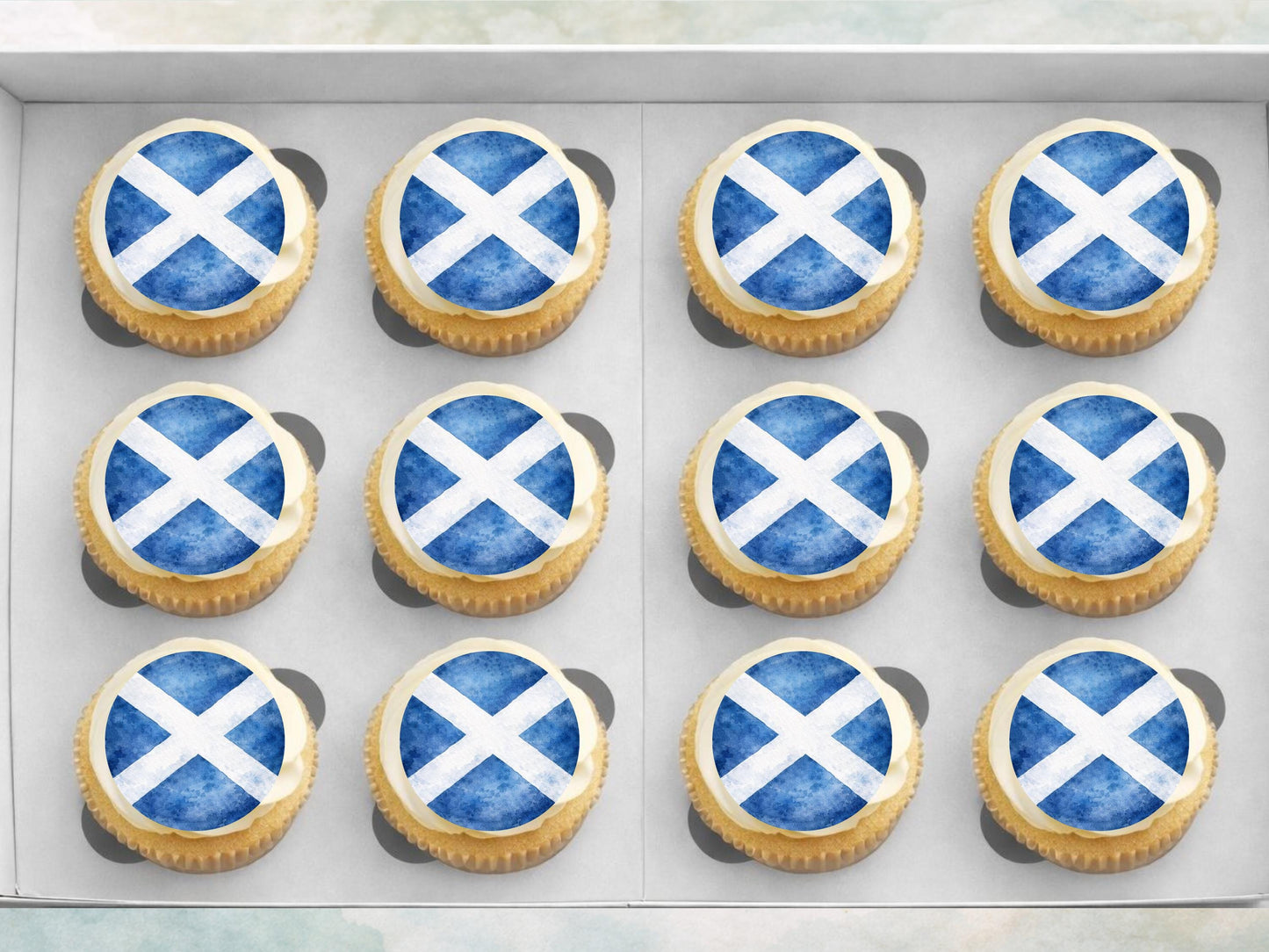 St Andrew's Cross Flag Edible Cupcake Toppers – Scottish Flag Cake Decorations