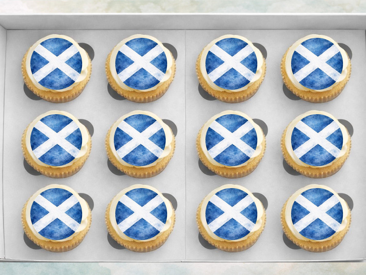St Andrew's Cross Flag Edible Cupcake Toppers – Scottish Flag Cake Decorations