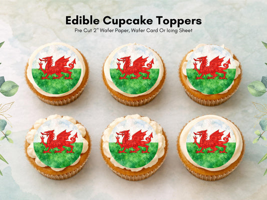 Welsh Flag Edible Cupcake Toppers – Baner Cymru Flag Cake Decorations