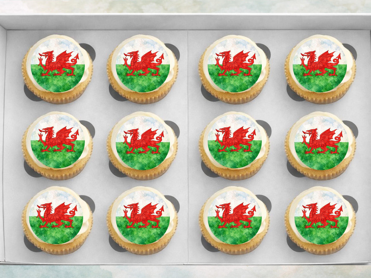 Welsh Flag Edible Cupcake Toppers – Baner Cymru Flag Cake Decorations