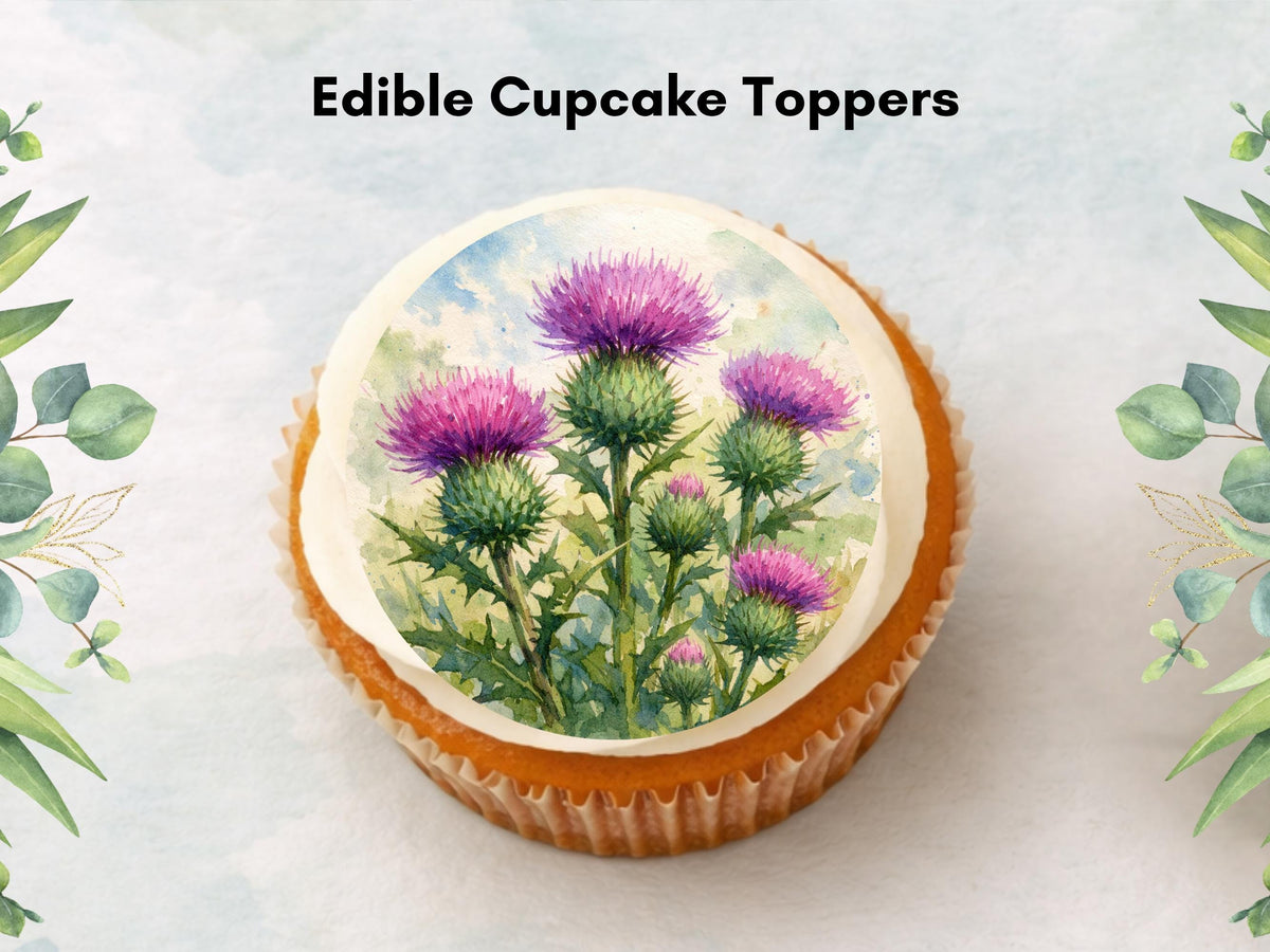 Scottish Thistle Edible Cupcake Toppers - Floral Cake Decoration