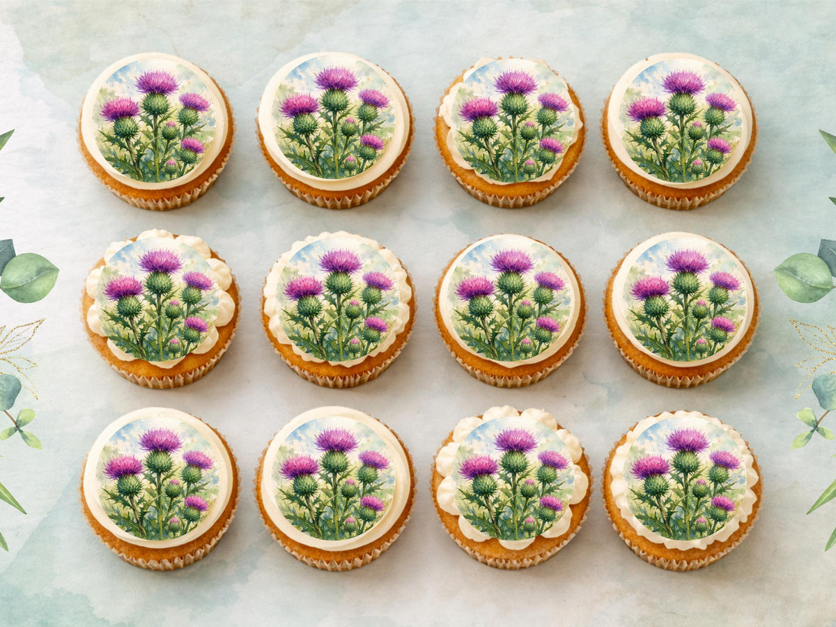 Scottish Thistle Edible Cupcake Toppers - Floral Cake Decoration