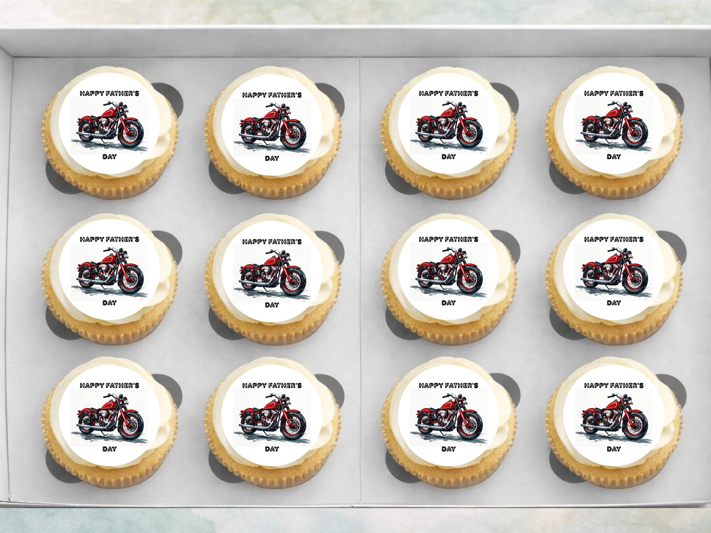 12 x Father's Day Edible Cupcake Toppers – Motorbike Cupcake Toppers