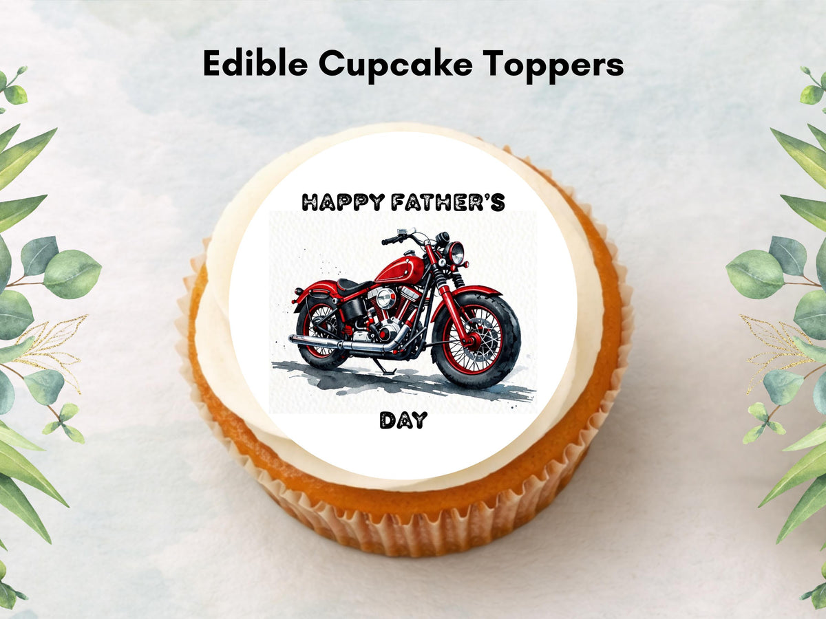 12 x Father's Day Edible Cupcake Toppers – Motorbike Cupcake Toppers