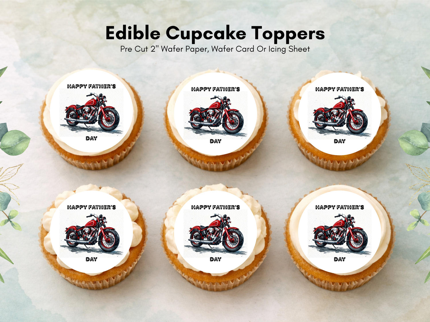 12 x Father's Day Edible Cupcake Toppers – Motorbike Cupcake Toppers