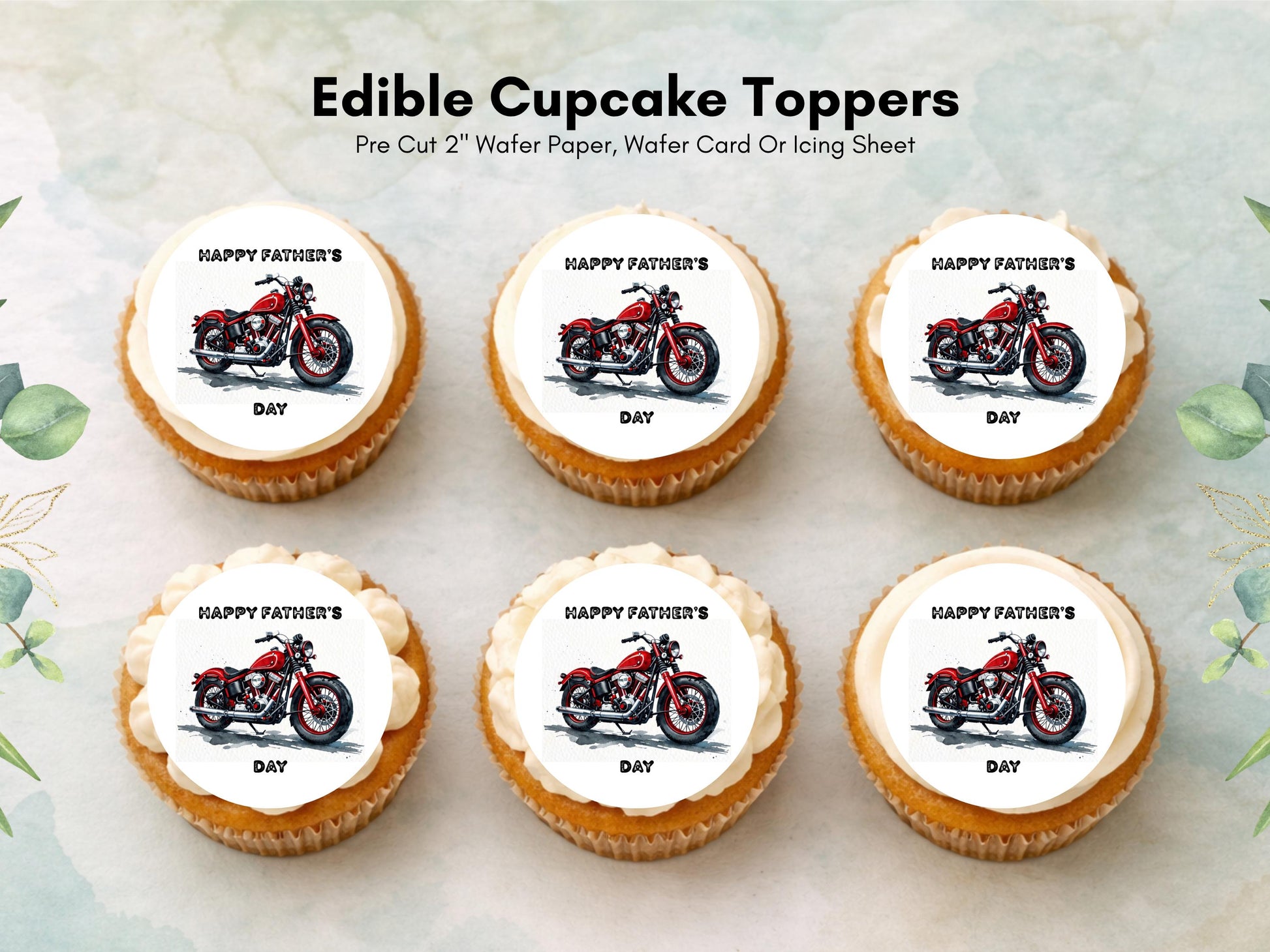 12 x Father's Day Edible Cupcake Toppers – Motorbike Cupcake Toppers