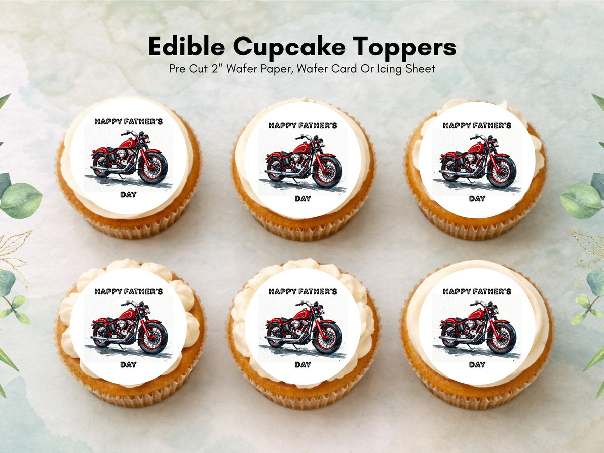12 x Father's Day Edible Cupcake Toppers – Motorbike Cupcake Toppers