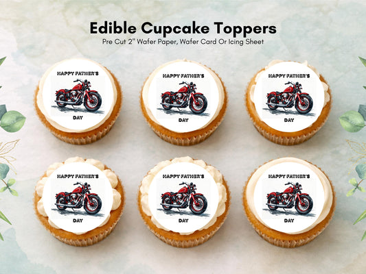 12 x Father's Day Edible Cupcake Toppers – Motorbike Cupcake Toppers