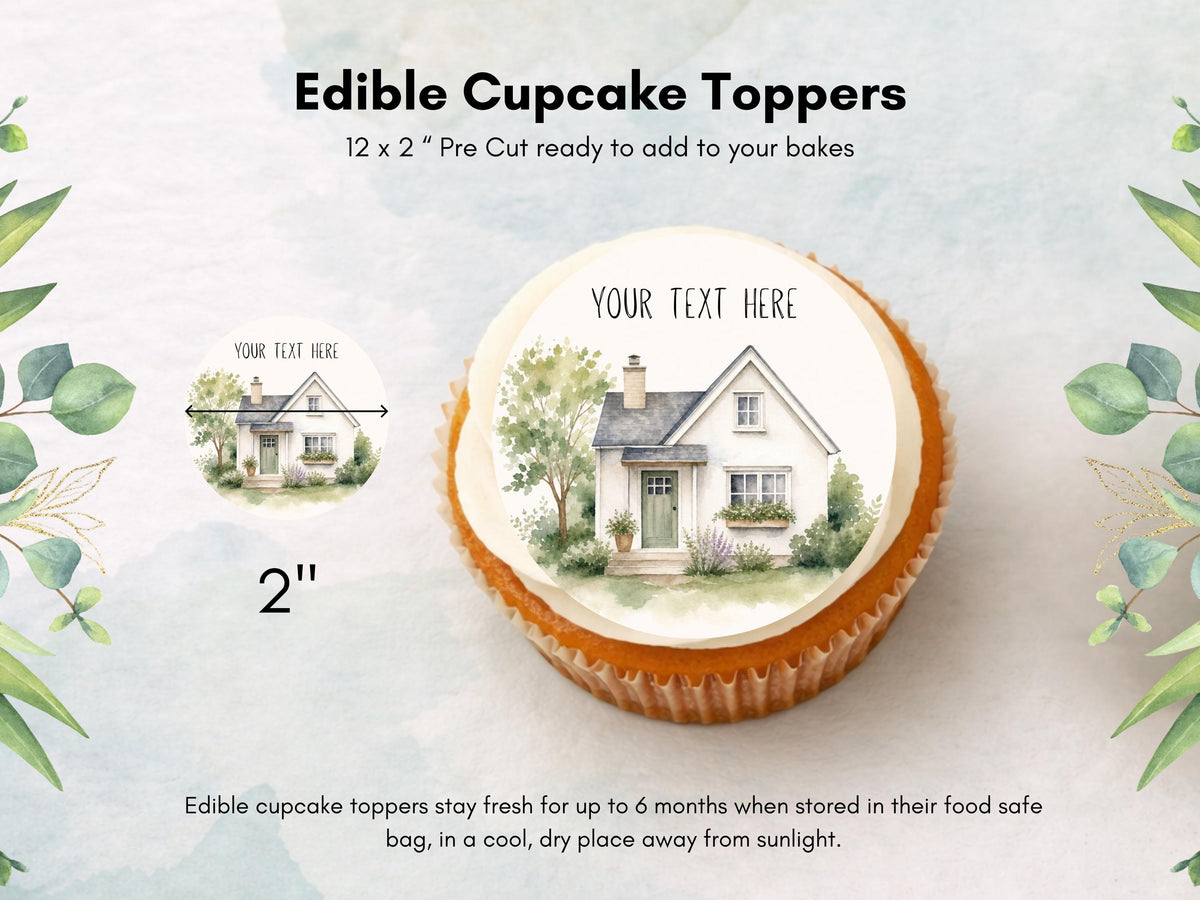 Personalised New Home Edible Cupcake Toppers – Edible Wafer Paper, 12 x 2"