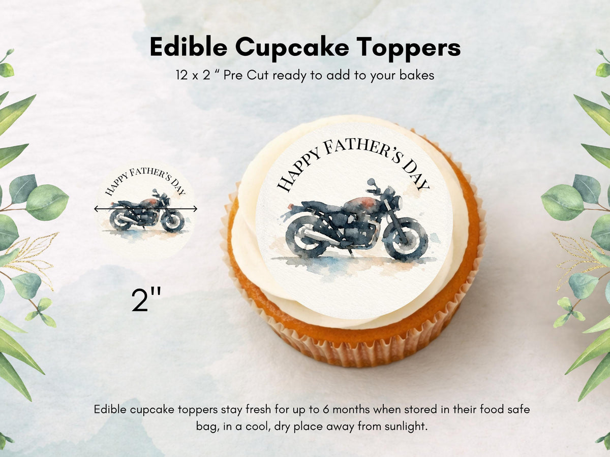 Father's Day Edible Cupcake Toppers – Motorbike Cupcake Toppers