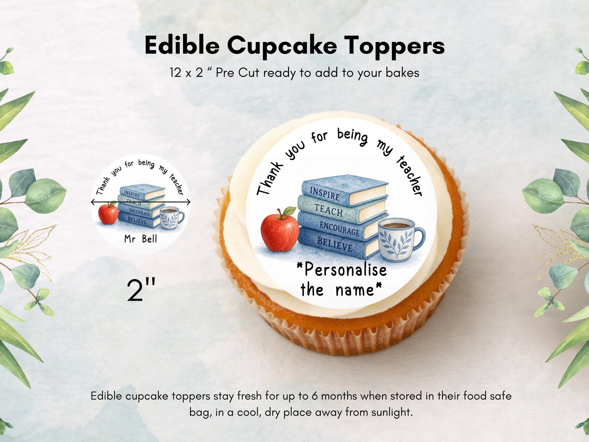 Personalised Teacher Edible Cupcake Toppers – Custom Teacher gift
