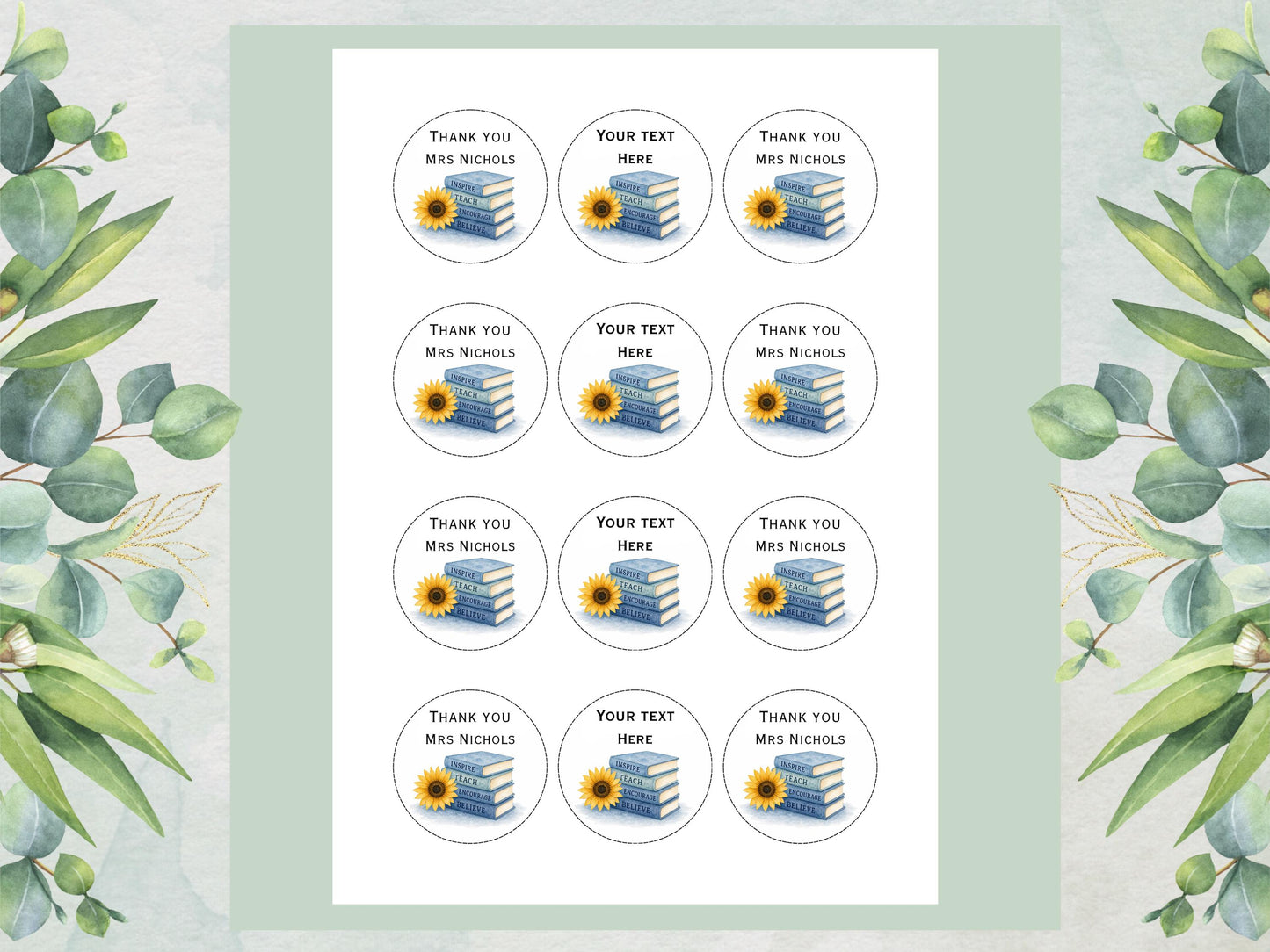 Personalised Teacher Edible Cupcake Toppers 12 x 2" – Custom Teacher gift