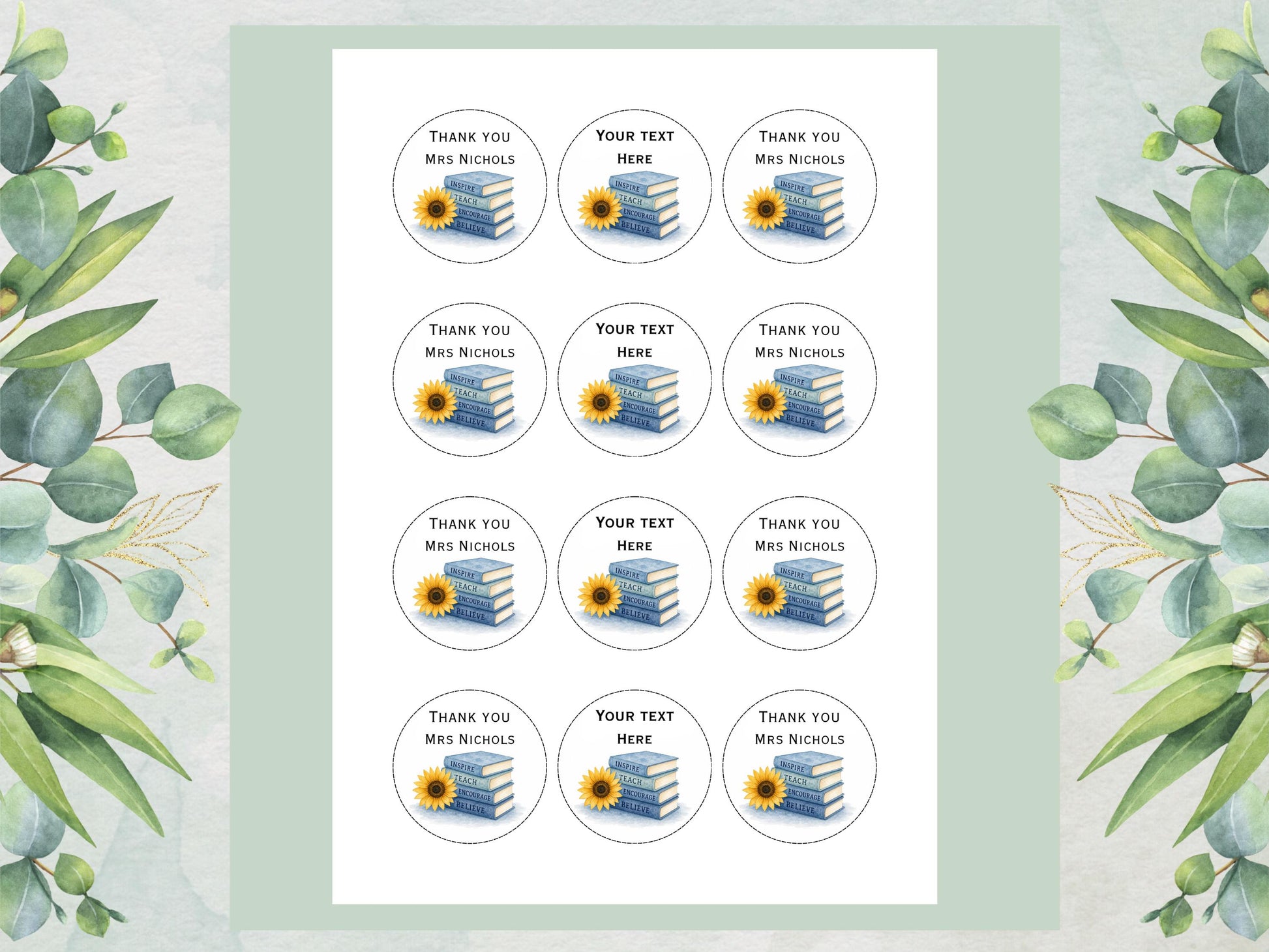 Personalised Teacher Edible Cupcake Toppers 12 x 2" – Custom Teacher gift