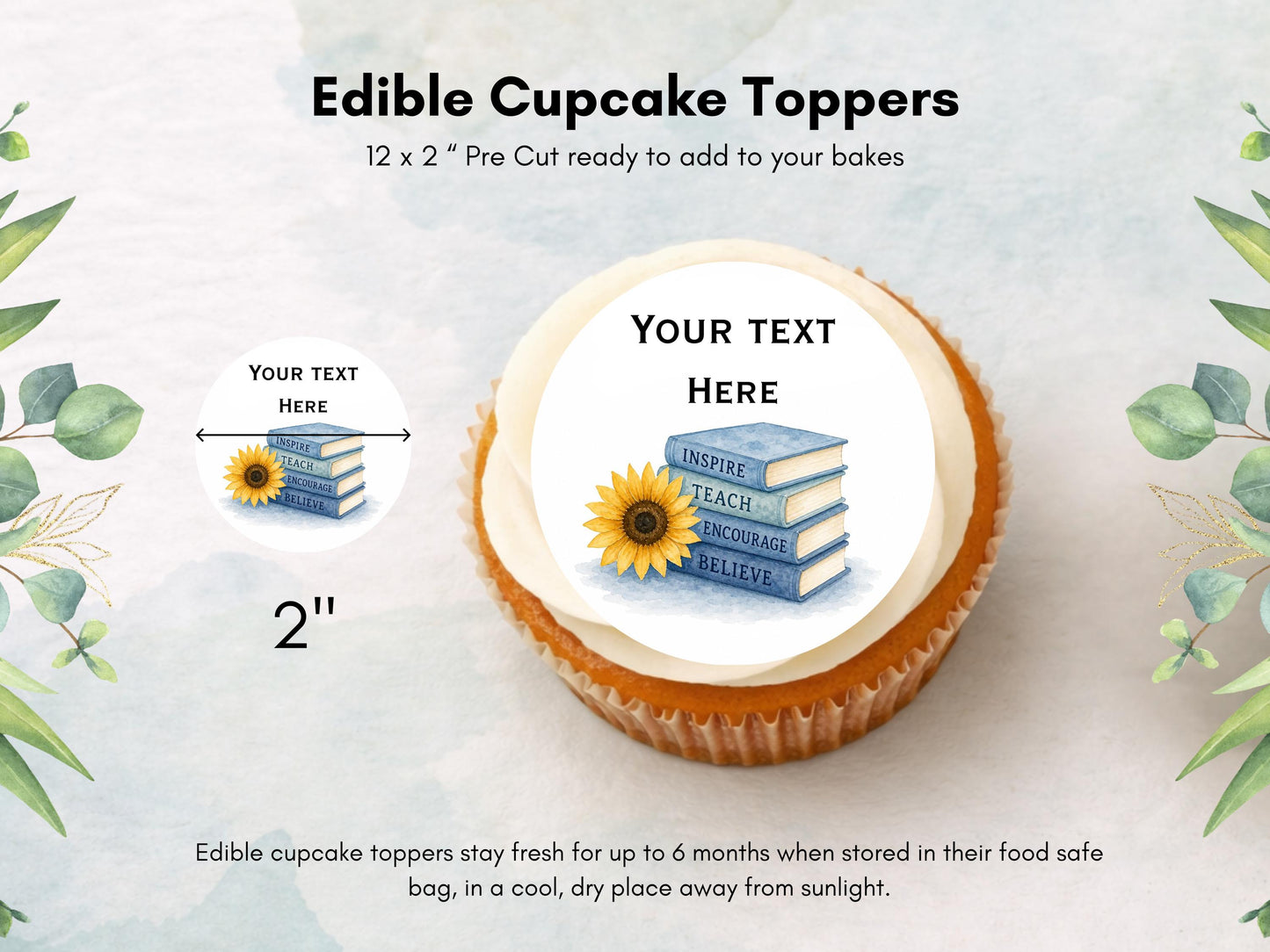 Personalised Teacher Edible Cupcake Toppers 12 x 2" – Custom Teacher gift