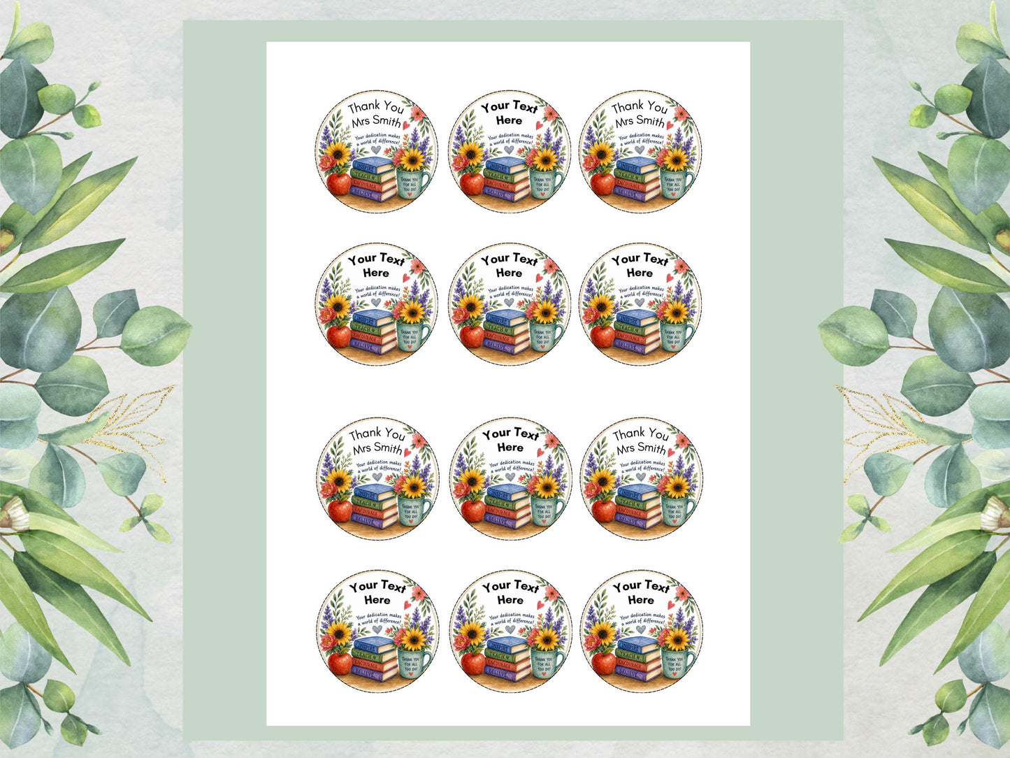 Personalised Teacher Edible Cupcake Toppers 12 x 2" – Custom Teacher gift
