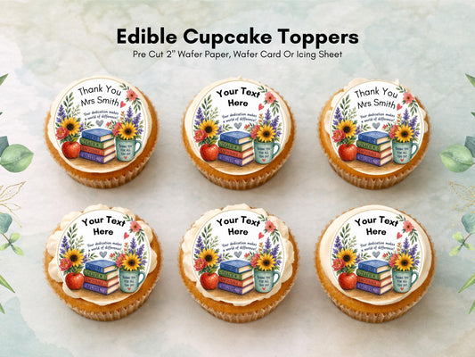Personalised Teacher Edible Cupcake Toppers 12 x 2" – Custom Teacher gift