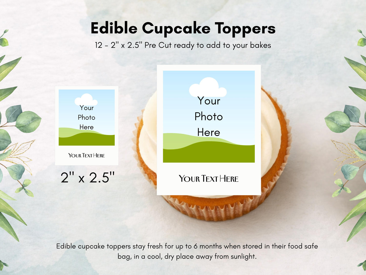 Personalised Photo Edible Cupcake Toppers, Polaroid style Wedding Cake Topper