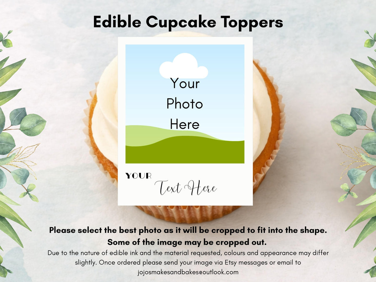 Personalised Photo Edible Cupcake Toppers, Polaroid style Christening Cake Topper