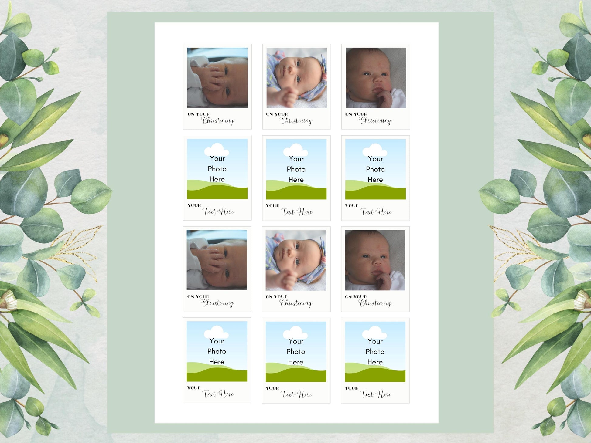 Personalised Photo Edible Cupcake Toppers, Polaroid style Christening Cake Topper