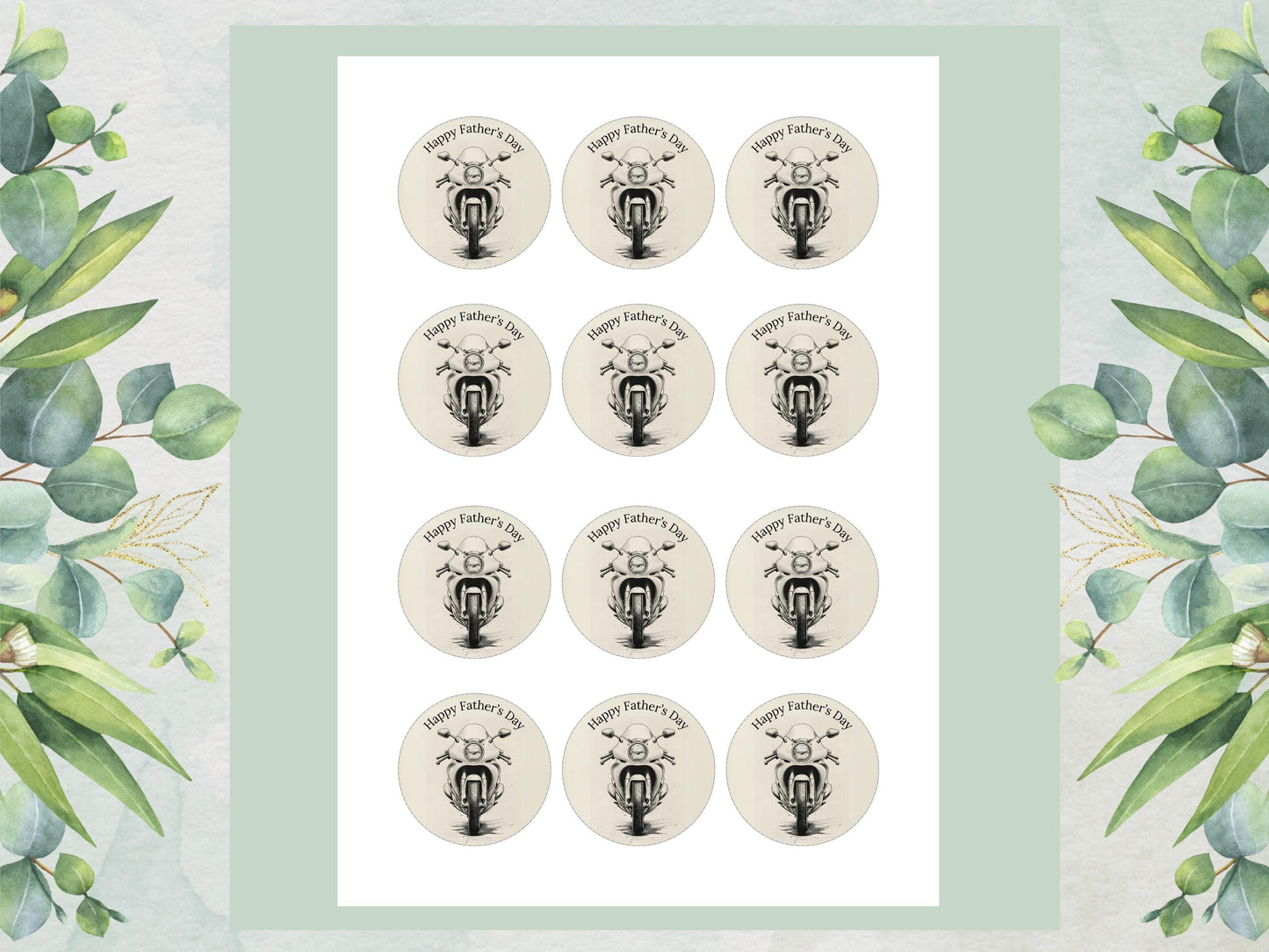 Happy Father's Day Edible Cupcake Toppers – Motorcycle Design (12x 2")