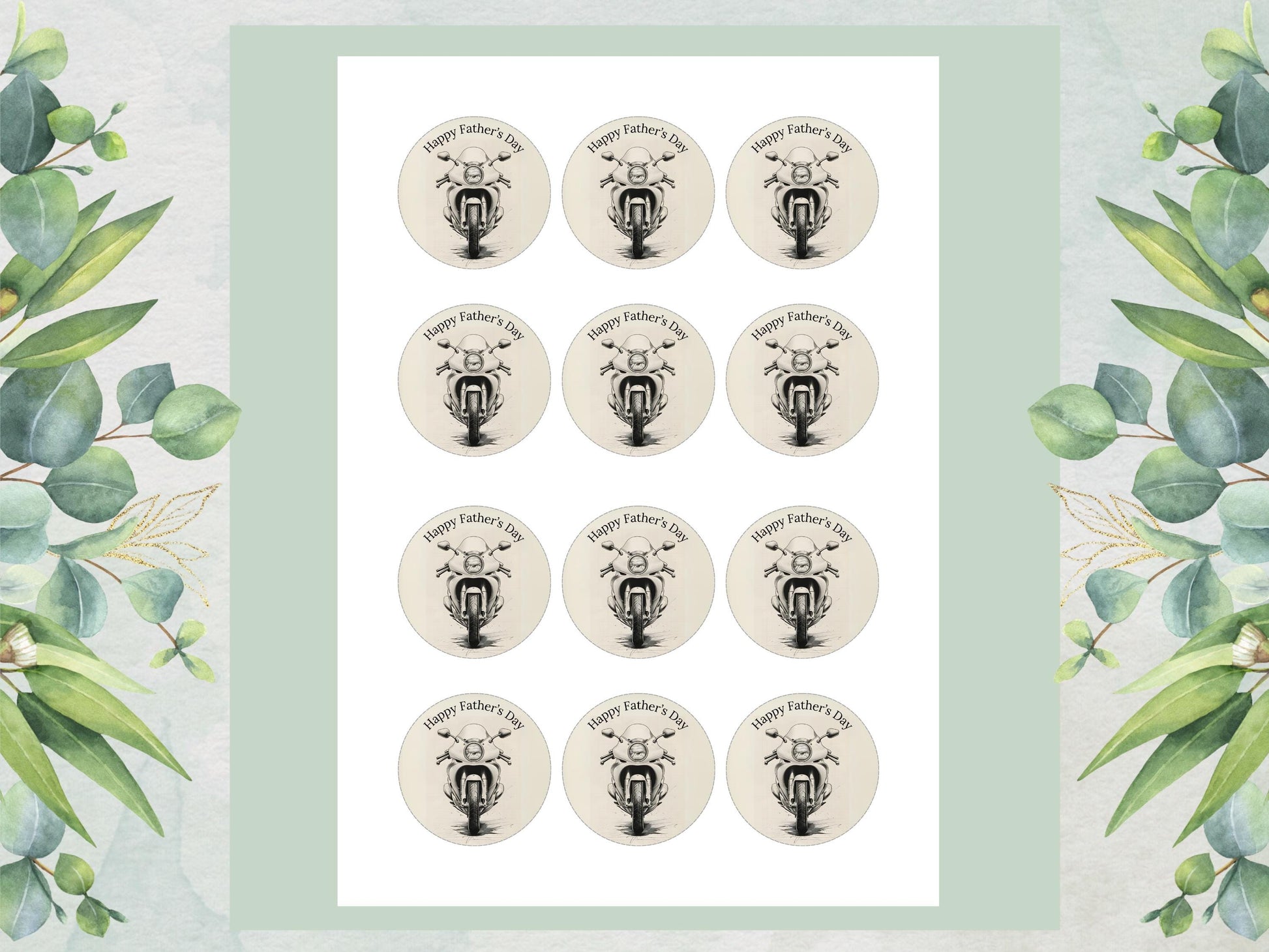 Happy Father's Day Edible Cupcake Toppers – Motorcycle Design (12x 2")