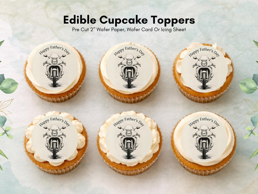 Happy Father's Day Edible Cupcake Toppers – Motorcycle Design (12x 2")