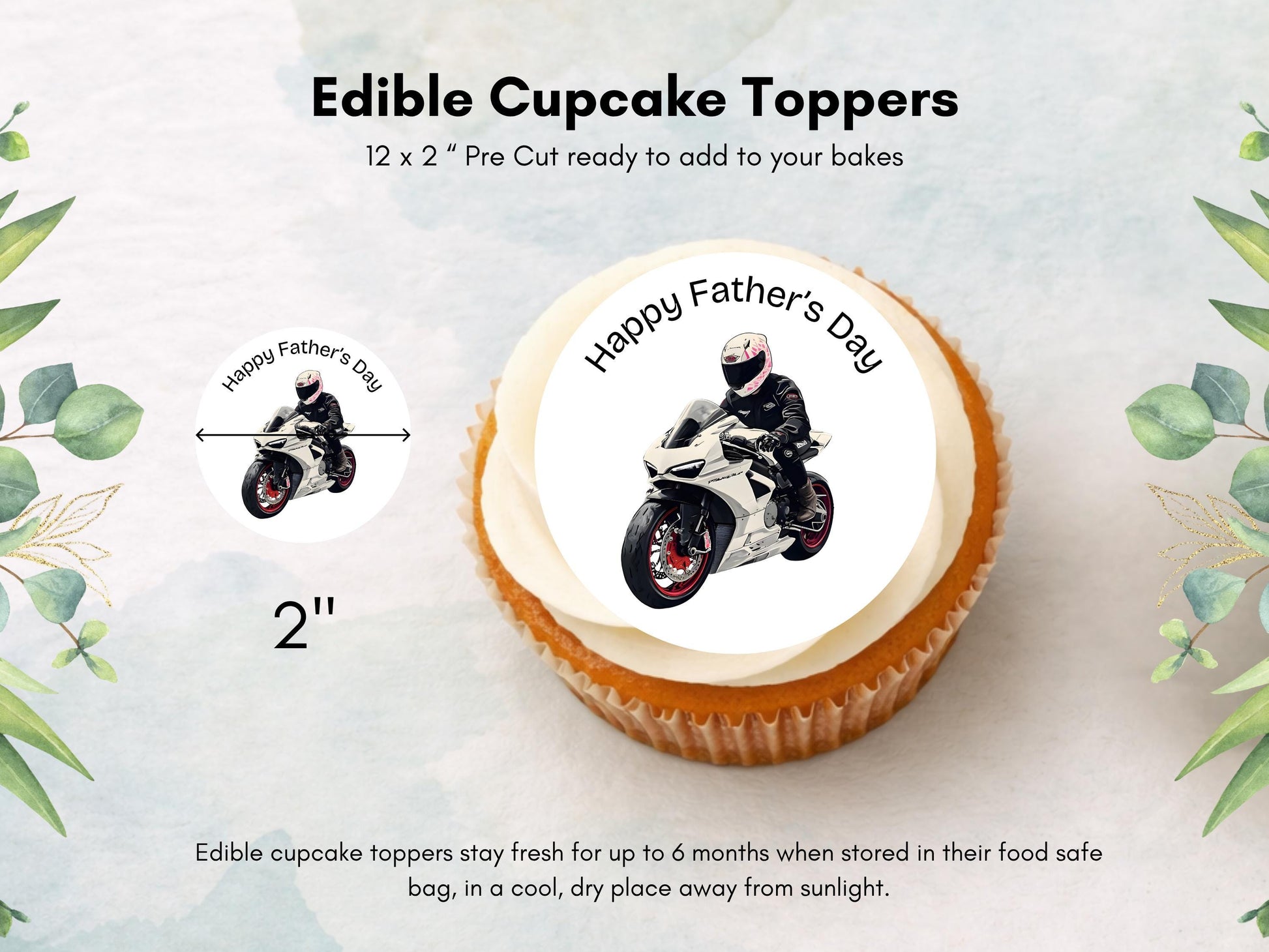 Happy Father's Day Edible Cupcake Toppers – Motorcycle Design (12x 2")