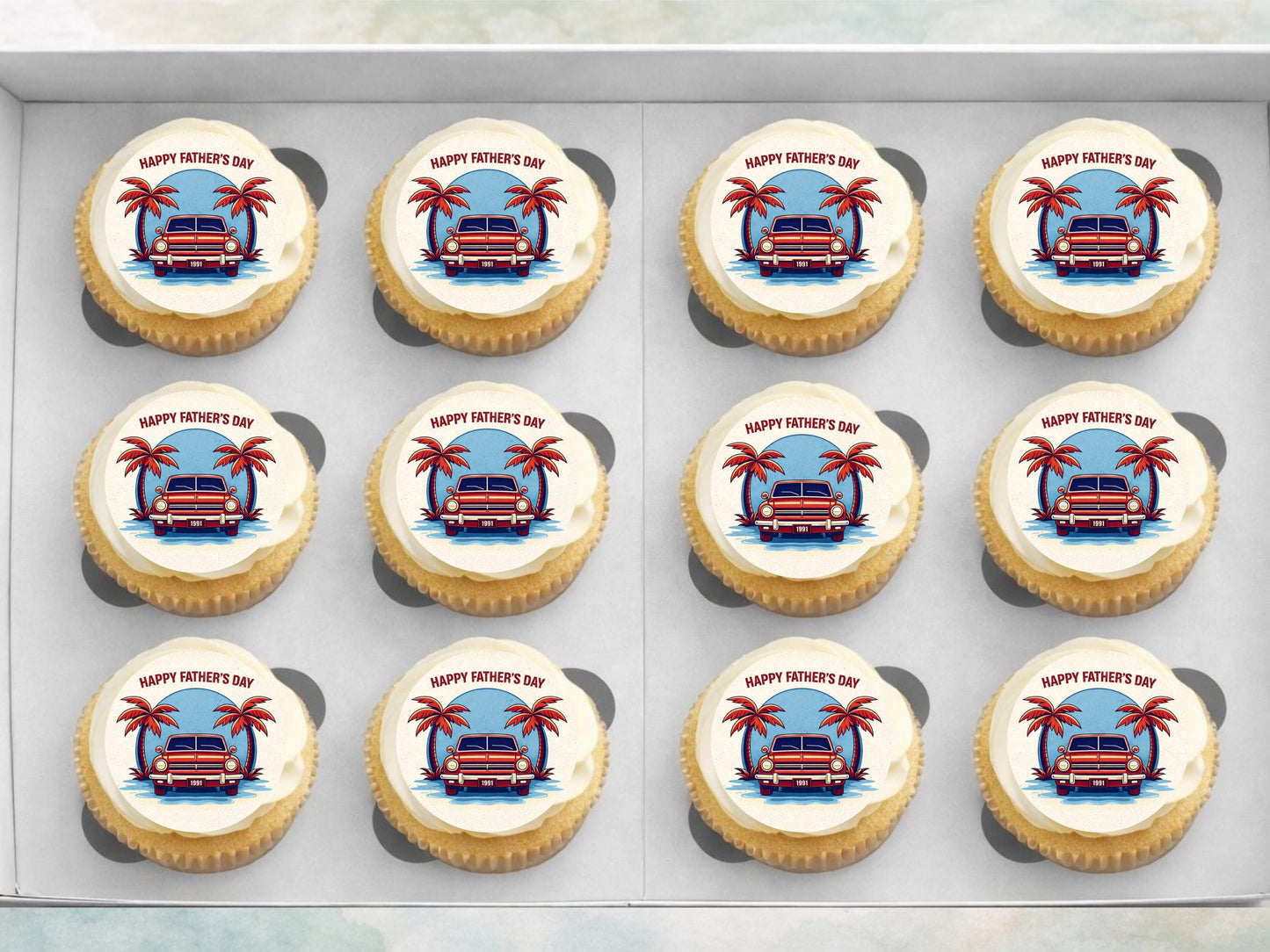Happy Father's Day Edible Car Cupcake Toppers –12 x 2" Pre-Cut (Wafer Paper, Icing)