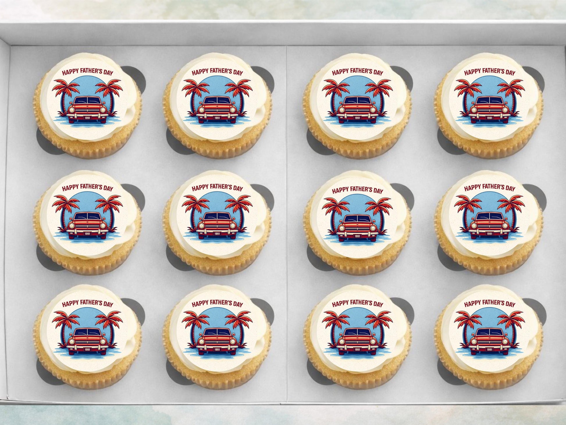 Happy Father's Day Edible Car Cupcake Toppers –12 x 2" Pre-Cut (Wafer Paper, Icing)