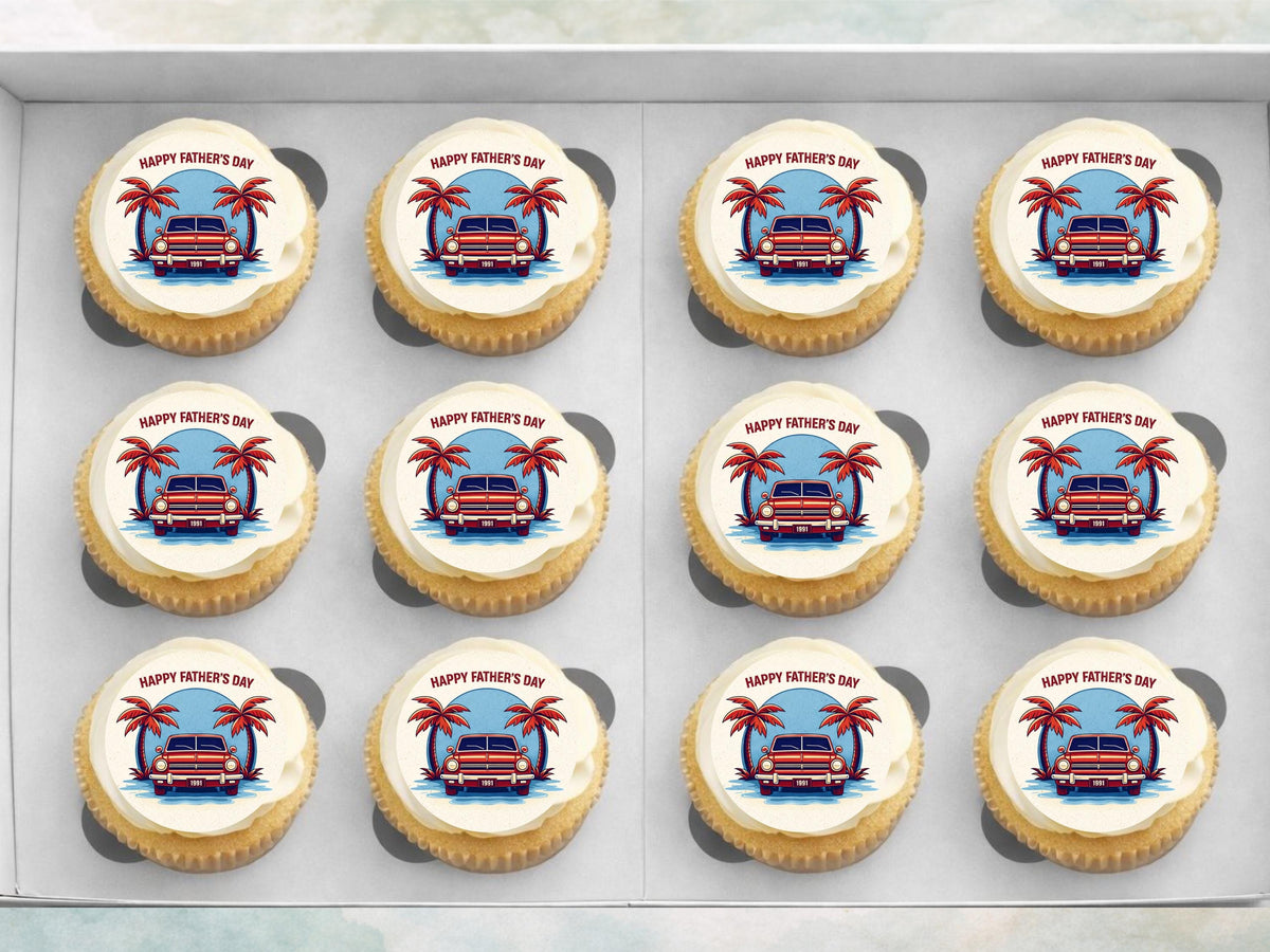 Happy Father's Day Edible Car Cupcake Toppers –12 x 2" Pre-Cut (Wafer Paper, Icing)