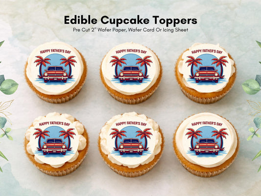 Happy Father's Day Edible Car Cupcake Toppers –12 x 2" Pre-Cut (Wafer Paper, Icing)