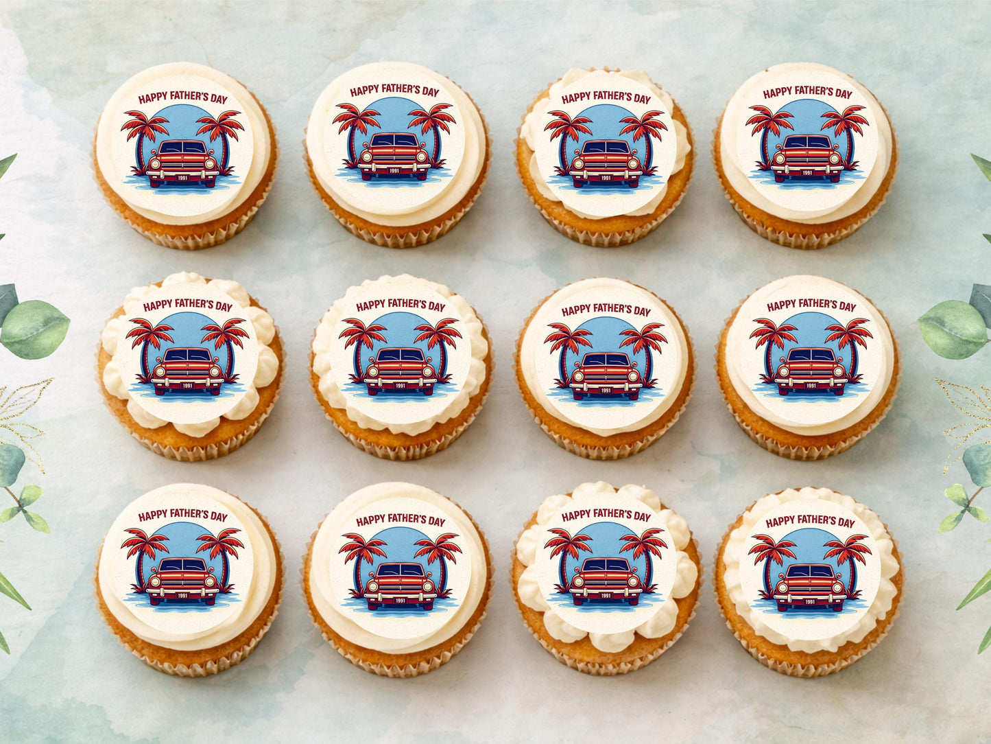 Happy Father's Day Edible Car Cupcake Toppers –12 x 2" Pre-Cut (Wafer Paper, Icing)