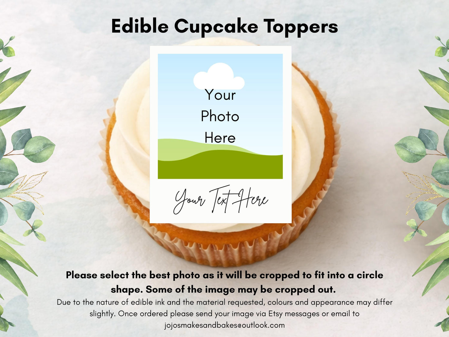 Personalised Photo Edible Cupcake Toppers, Polaroid style Engagement Cake Topper