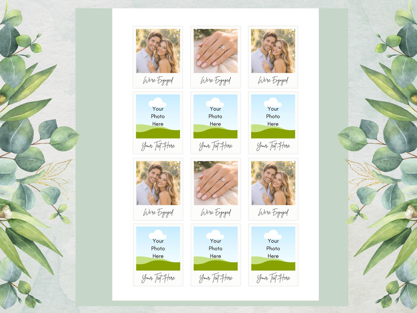 Personalised Photo Edible Cupcake Toppers, Polaroid style Engagement Cake Topper