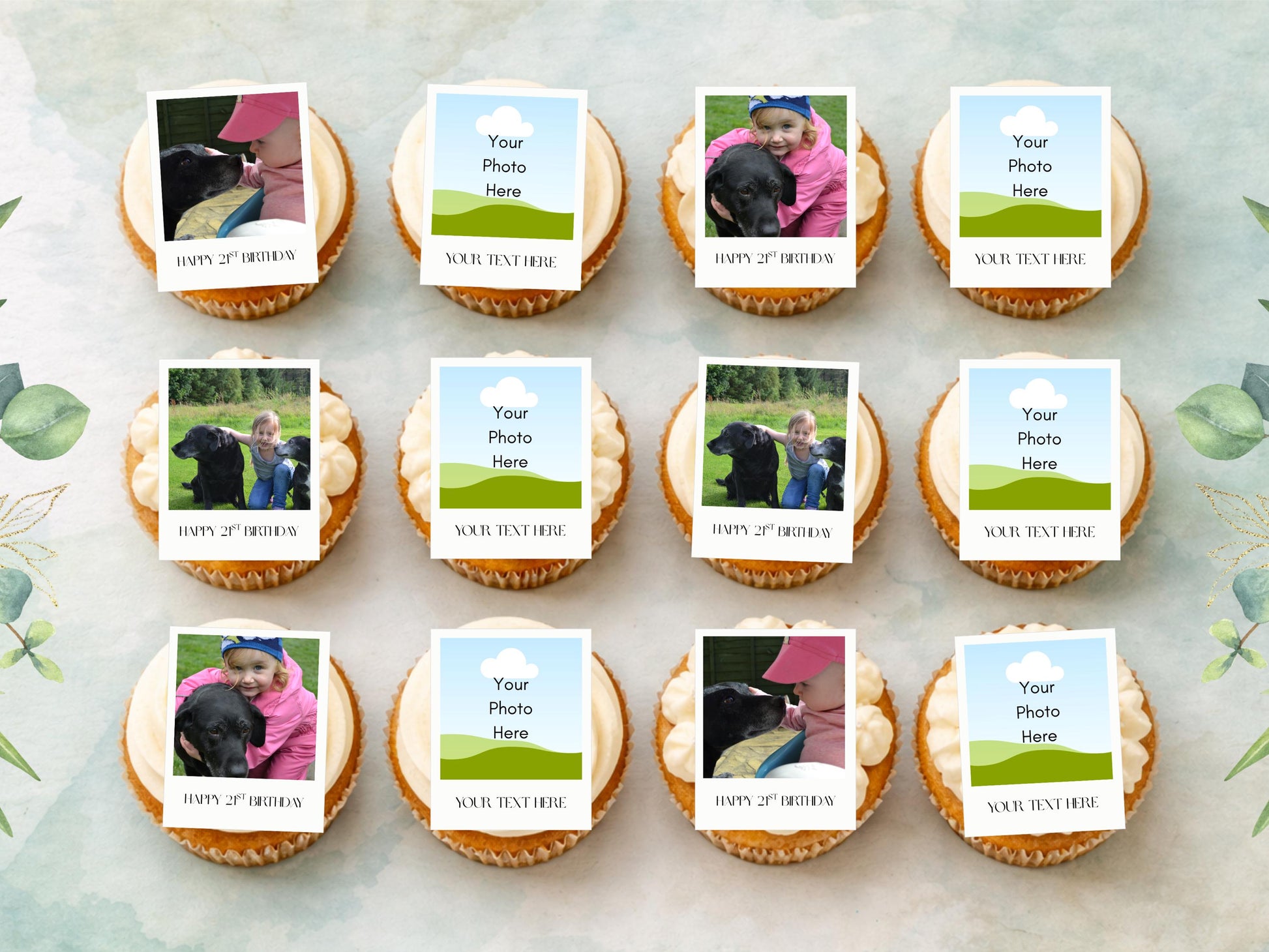 12 x Personalised Polaroid Edible Cupcake Toppers, Personalised images for cakes