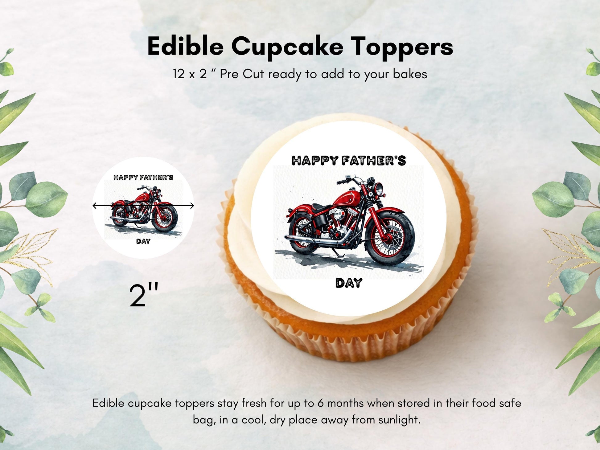 12 x Father's Day Edible Cupcake Toppers – Motorbike Cupcake Toppers