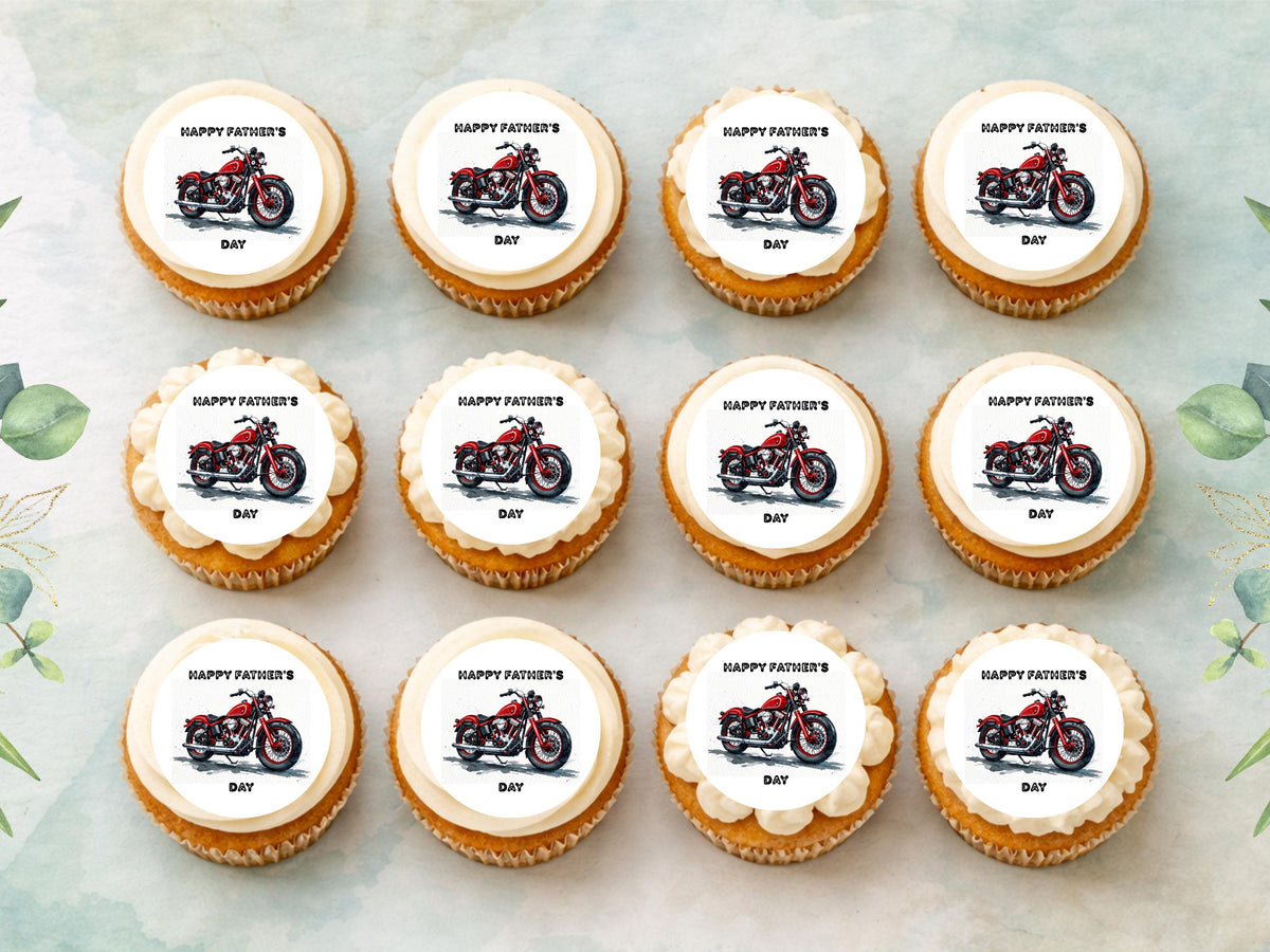 12 x Father's Day Edible Cupcake Toppers – Motorbike Cupcake Toppers