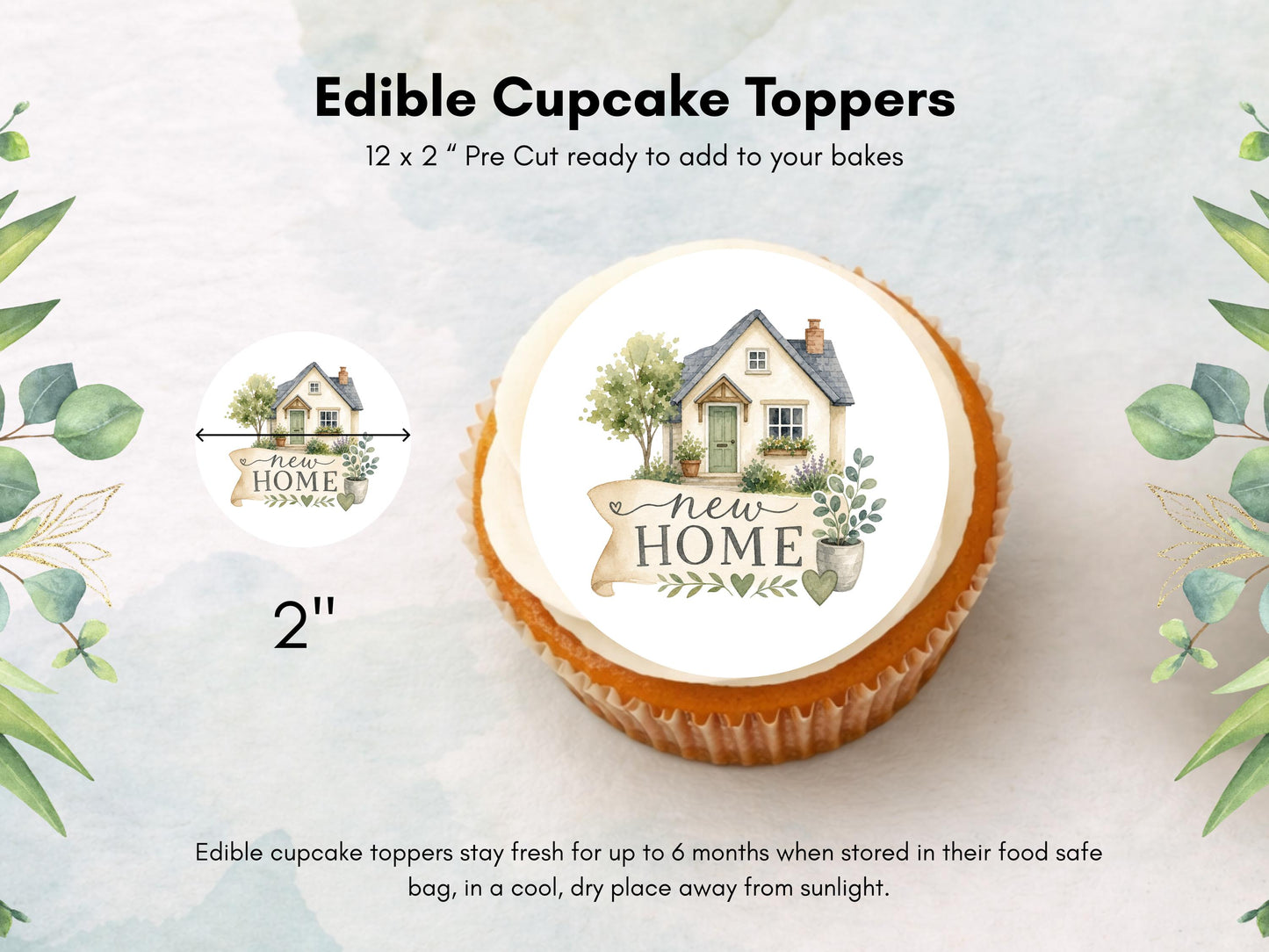 New Home Edible Cupcake Toppers – Edible Wafer Paper, 12 x 2"