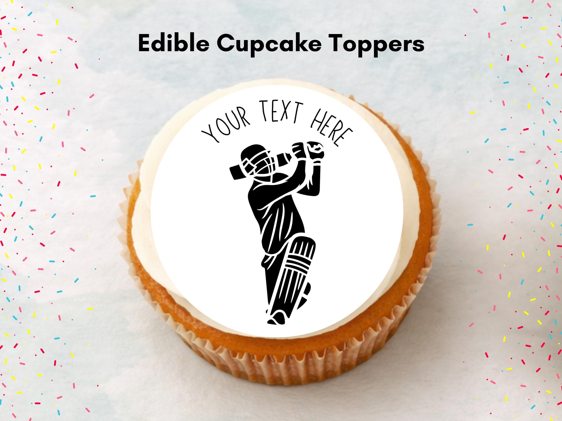 Personalised Cricket Edible Cupcake Toppers - Sports Cake Decorations (12 x 2" Pre cut)
